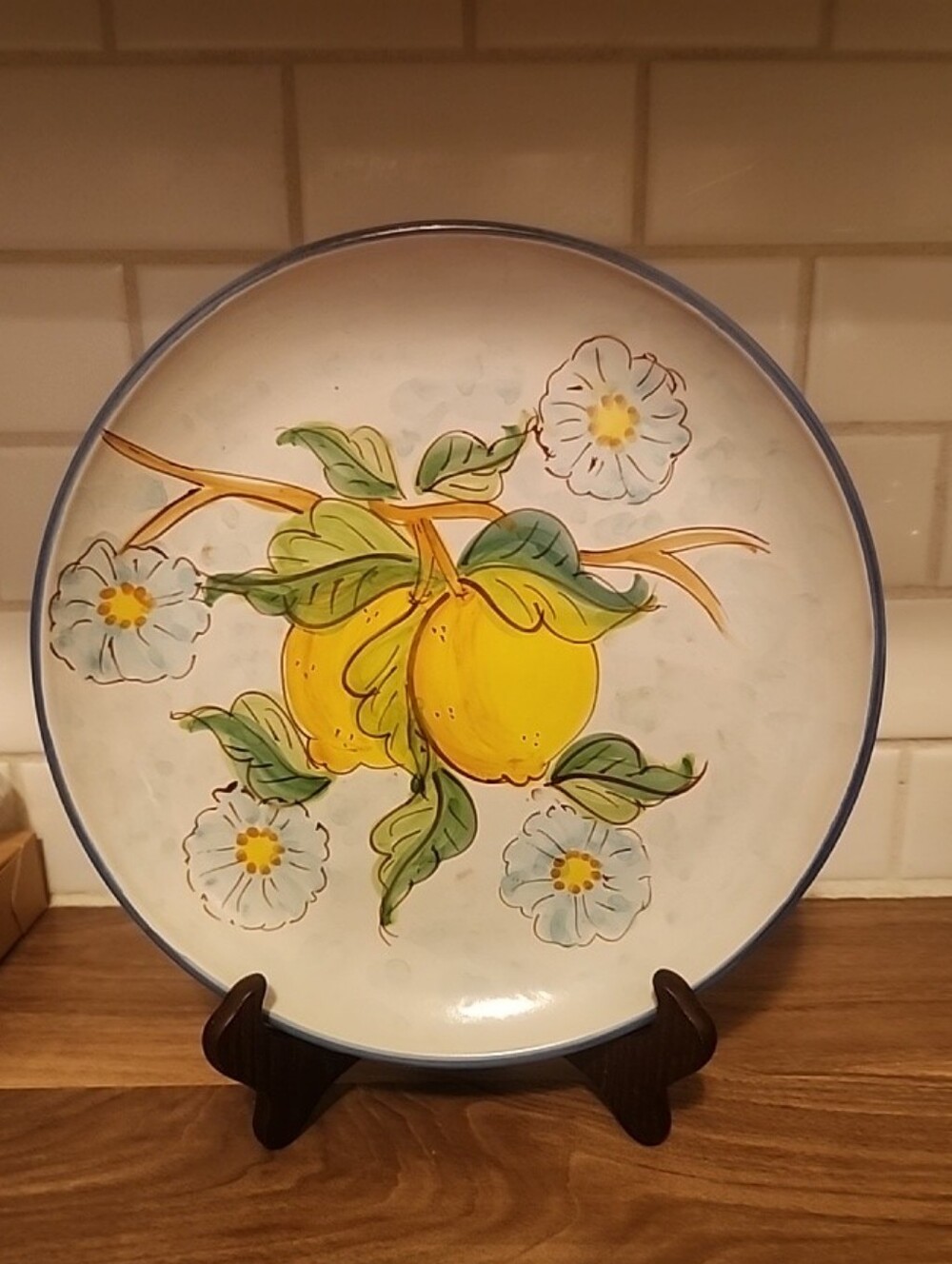 Italian Ceramiche Hand-Painted Ceramic Lemon Wall Plate - Yellow & Green